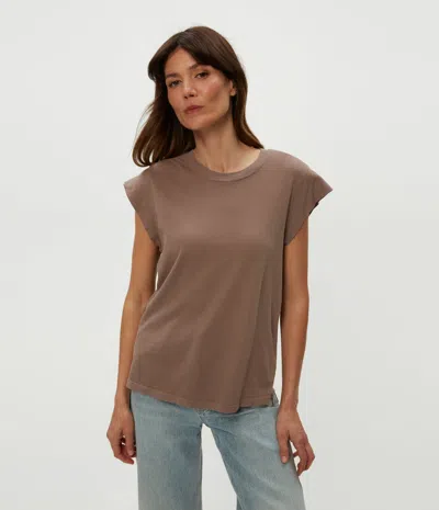 Michael Stars Joey Power Shoulder Tee In Cobblestone