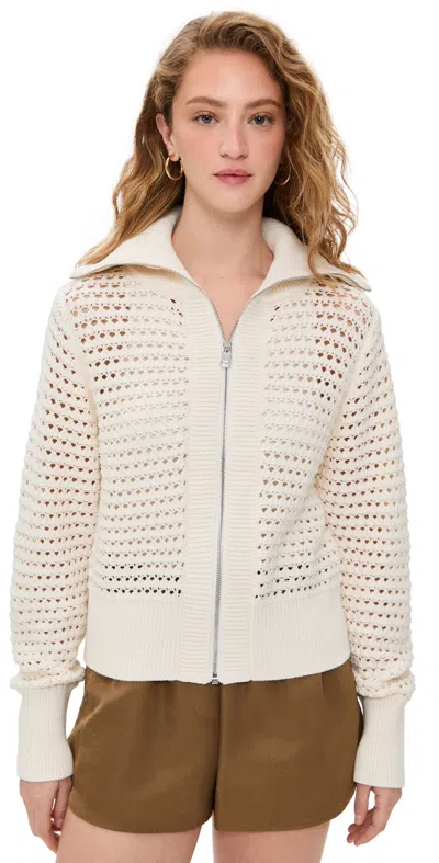 Varley Eloise Open Stitch Cotton Zip-up Cardigan In Egret