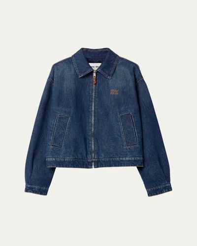Miu Miu Oversized Zip-up Denim Jacket In F0008 Bleu