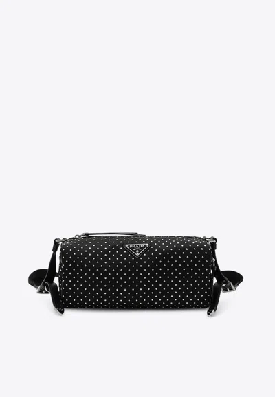 Prada Black Re-nylon Shoulder Bag With Studs In Black
