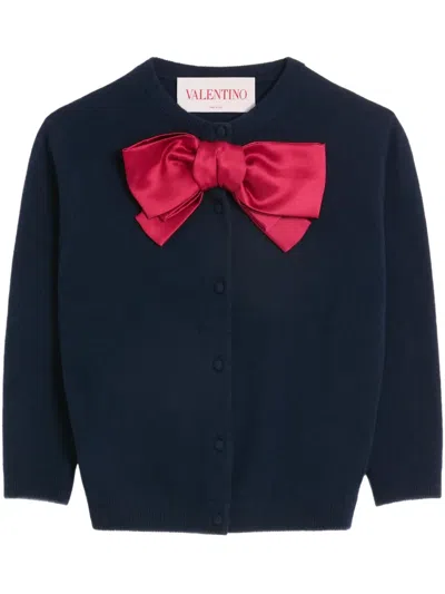 Valentino Bow Cardigan In Blue