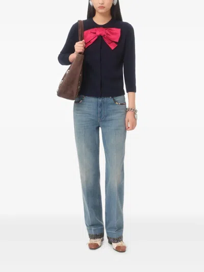 Valentino Bow Cardigan In Blue