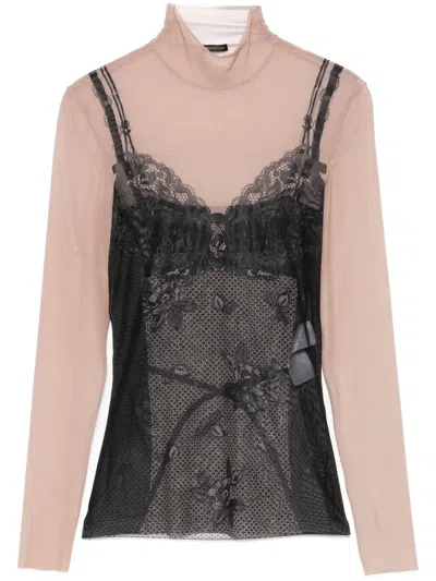 Balenciaga Black And Light Beige Trompe Loeil Lingerie Top In Multi