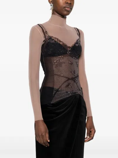 Balenciaga Black And Light Beige Trompe Loeil Lingerie Top In Multi