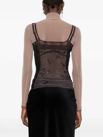 Balenciaga Black And Light Beige Trompe Loeil Lingerie Top In Multi