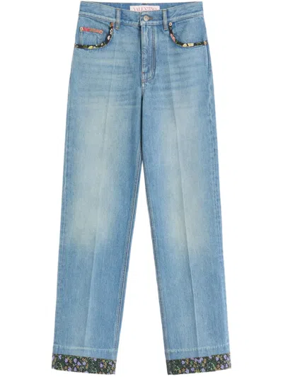 Valentino High Rise Viscose Straight Jeans In Blue