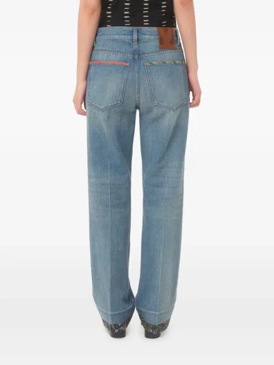 Valentino High Rise Viscose Straight Jeans In Blue