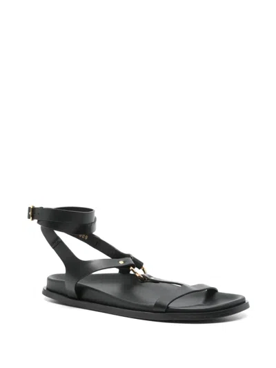 Alohas Ankle-wrap Sandals With Gold Accent In Black