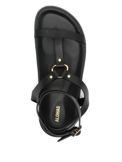 Alohas Ankle-wrap Sandals With Gold Accent In Black