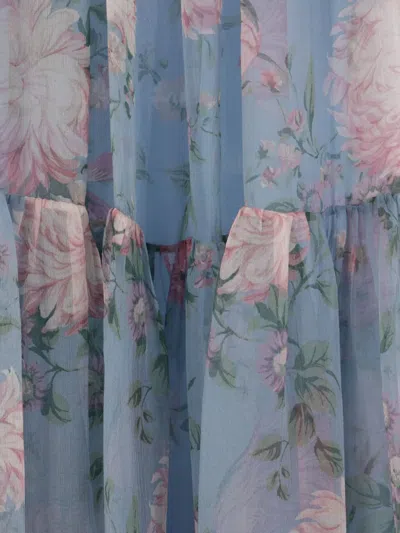 Chloé Chloe Women Long Dress Peonies Print On Organic Silk Mousseline In Blue