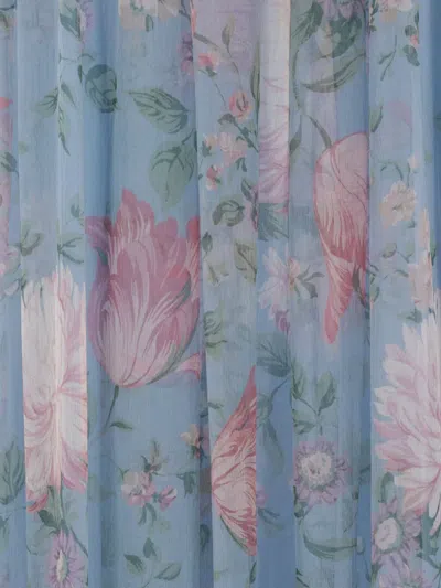 Chloé Chloe Women Long Dress Peonies Print On Organic Silk Mousseline In Blue