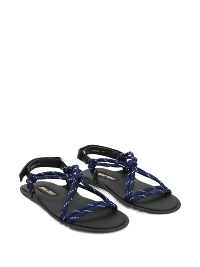 Miu Miu Riviere Cord And Leather Sandals In Blau