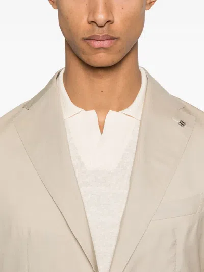 Tagliatore Textured Tailored Blazer With Notch Lapels In Nude