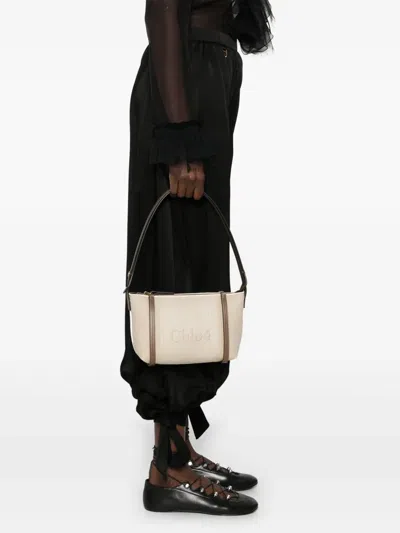 Chloé Logo Embroidered Canvas Shoulder Bag In Nude