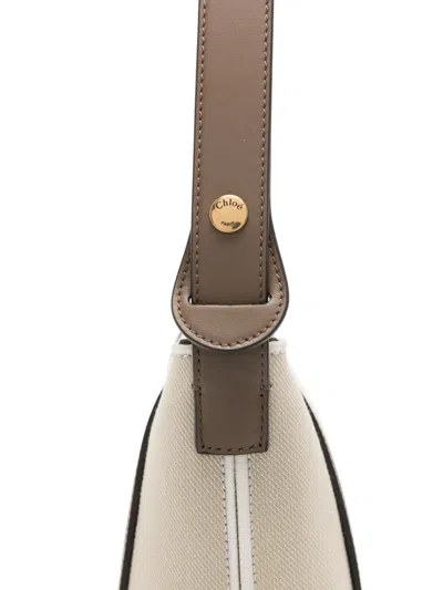 Chloé Logo Embroidered Canvas Shoulder Bag In Nude