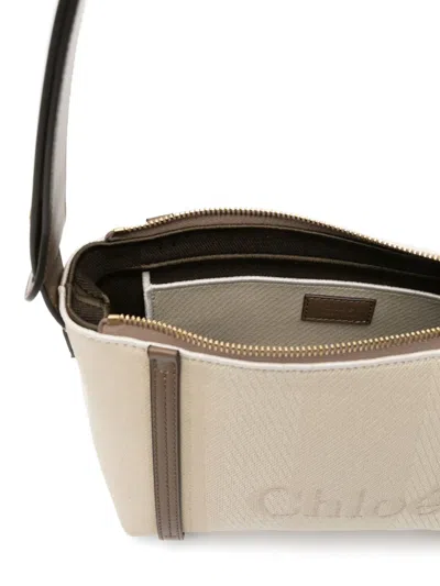 Chloé Logo Embroidered Canvas Shoulder Bag In Nude