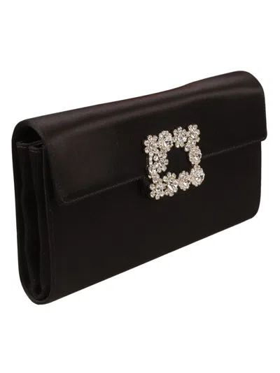 Roger Vivier Satin Efflorescence Envelope Clutch Bag In Black