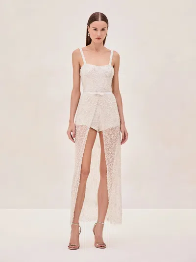 Alexis Escola Pearl Crystal Romper In Ivory In Pink