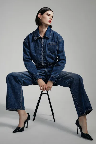 Bardot Cropped Bomber Denim Jacket In Washed Ind