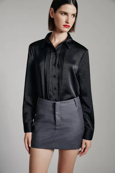 Bardot Dinah Pintuck Satin Shirt In Black
