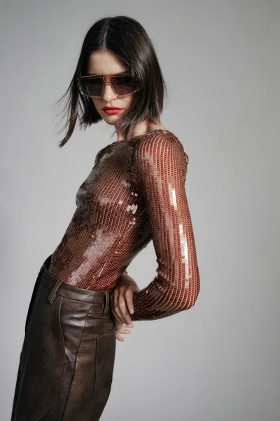 Bardot Brenna Sequin Bodysuit In Chocolate