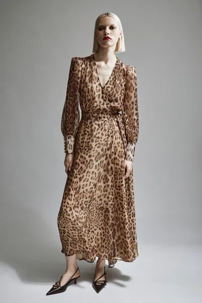 Bardot Lucianna Leopard Print Long Sleeve Wrap Dress In B Leopard