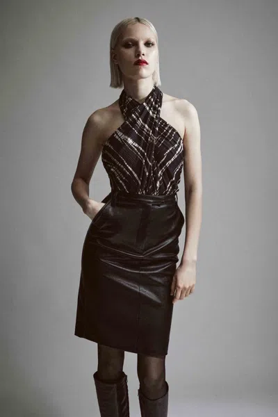 Bardot Silvie Printed Mesh Bodysuit In Black/brow