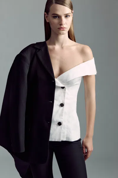 Bardot Eliora Off The Shoulder Linen Top In Orchid Wht