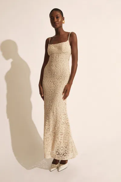Bardot Adoni Crochet Midi Dress In Lght Beige