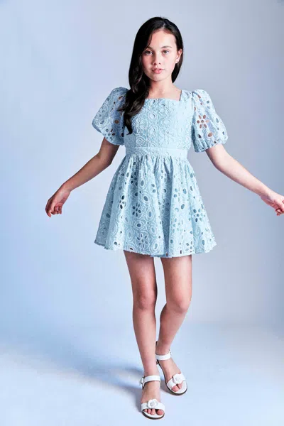 Bardot Junior Kids' Girls Margo Broderie Mini Dress In Blue Mist