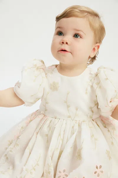 Bardot Junior Baby Girl Embroidered Poof Mini Dress In Gold Leaf