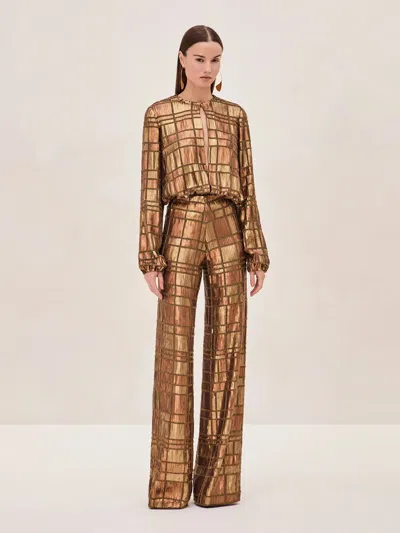 Alexis Reis Sequin Long Sleeve Top In Bronze In Bronze