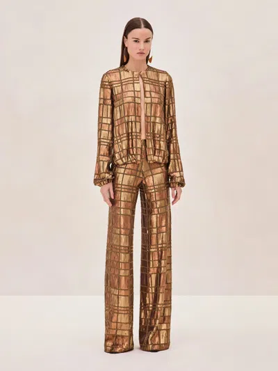 Alexis Reis Sequin Long Sleeve Top In Bronze In Bronze