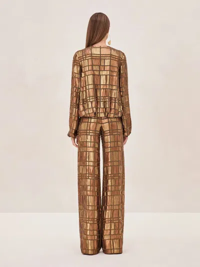 Alexis Reis Sequin Long Sleeve Top In Bronze In Bronze