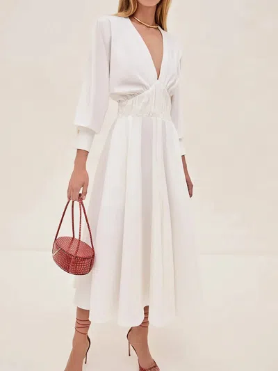 Alexis Viro Gathered Cotton-blend Midi Dress In White