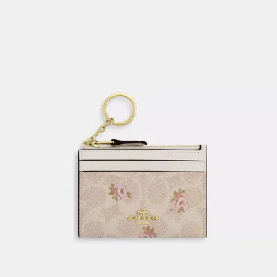 Coach Mini Skinny Id Case In Signature Canvas With Floral Print In Beige