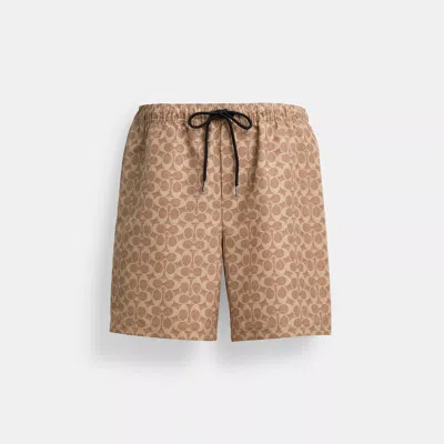 Coach Signature Swim Trunks In Recycled Polyester In Beige