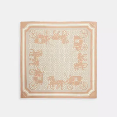 Coach Signature Horse And Carriage Print Silk Square Scarf In Beige