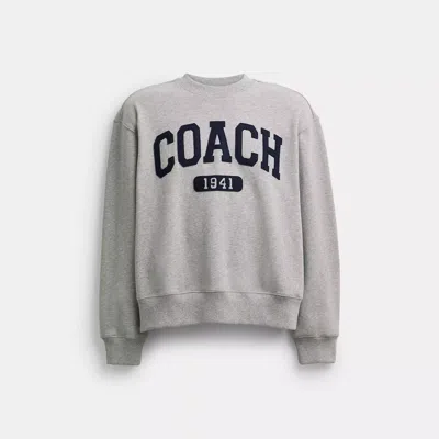 Coach Sporty Signature Boyfriend Crewneck Sweatshirt In Grey