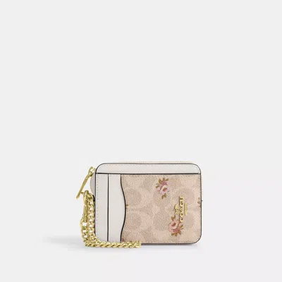 Coach Zip Card Case In Signature Canvas With Floral Print In Beige