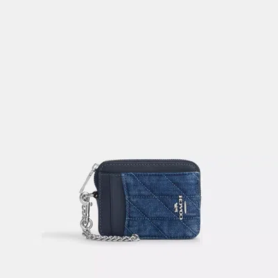 Coach Zip Card Case With Quilting In Blue