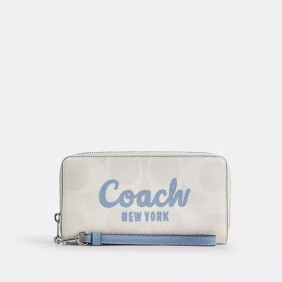 Coach Long Zip Around Wallet In Signature Canvas With Graphic In White