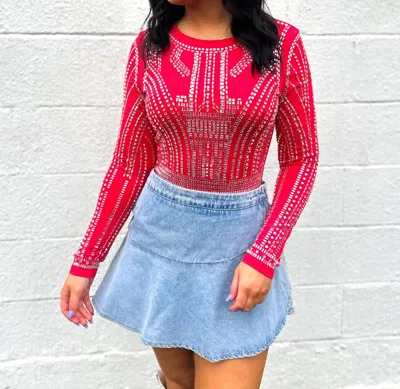 Blue Buttercup Guilty As Sin Jewel Embellished Bodysuit In Red In Red