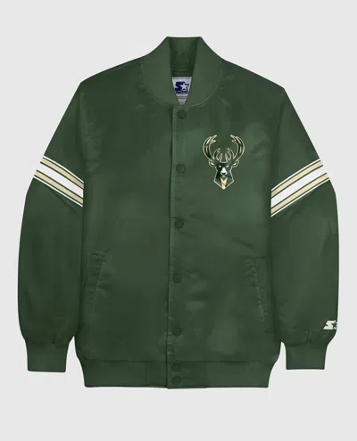 Starter Men's Milwaukee Bucks Satin Full-snap Jacket In Green In Green