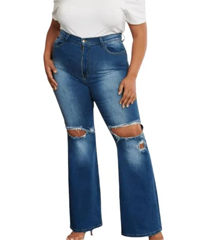 Aaaaa Fashion Women's Rip Knee Flare Jeans - Plus In Medium Wash In Multi