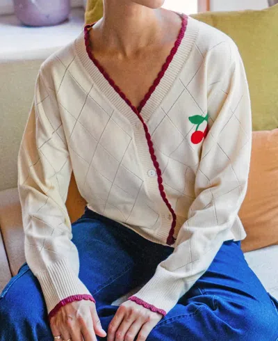 Greylin Cherry Knit Cardigan In Cream In White