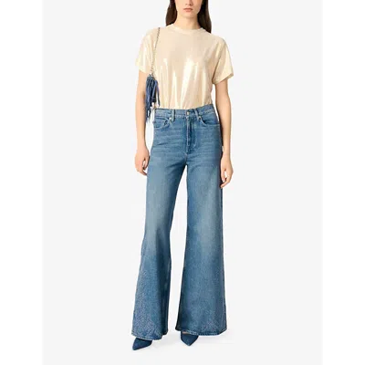 Maje Womens Short-sleeved Metallic Stretch-jersey T-shirt In Or