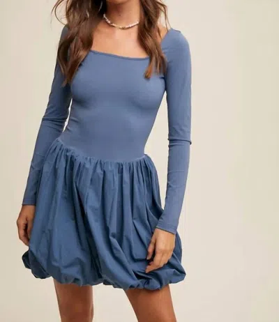 Listicle Square Neck Dress Romper In Denim Blue In Multi