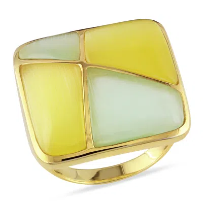 Mimi & Max Light Green And Yellow Simulated Cat Eye Cabochon Ring Yellow Silver In Multi