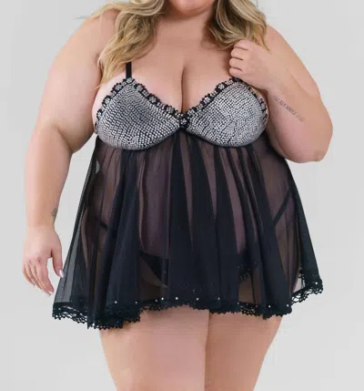 Isayes Rhinestone Babydoll Set In Black In Black